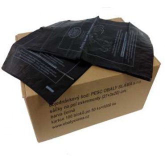 Sáčky na psí exkrementy silné,&shy; 20x27+3cm,&shy; černé,&shy; balení 1000ks v kartonu 5 balení