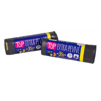 Sáčky do koše 49x60cm/35 lt.,&shy; extra pevné,&shy; zatahovací,&shy; černé,&shy; návin 15 ks