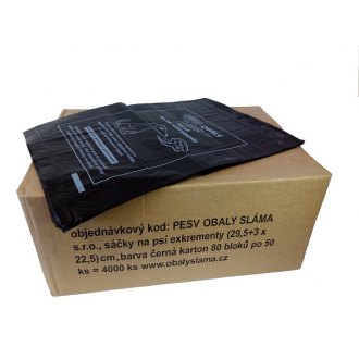 Sáčky na psí exkrementy silné větší,&shy; 22,&shy;5x31+3cm,&shy; černé,&shy; balení 1000ks v kartonu 5 balení